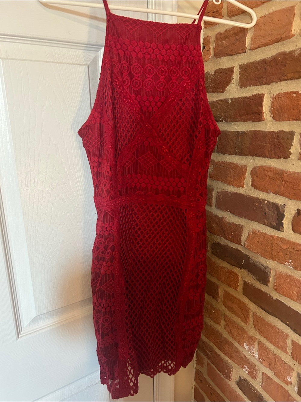 Red Lace Crochet Halter Dress